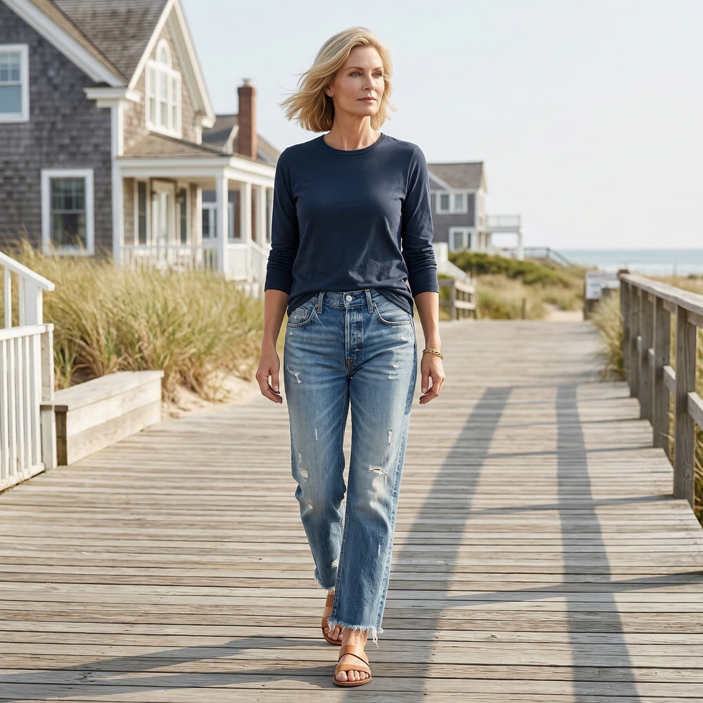 Jeans Rectos Cortos Retro para Damas